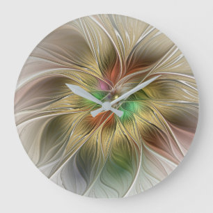 Bloemenfantasie met goudmodern Abstract fractal Grote Klok