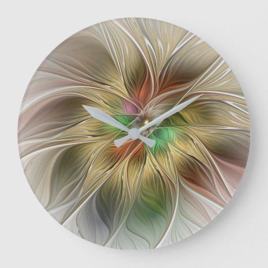 Bloemenfantasie met goudmodern Abstract fractal Grote Klok (Voorkant)