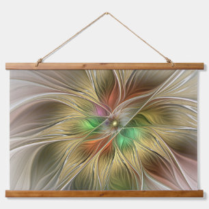 Bloemenfantasie met goudmodern Abstract fractal Hangend Wandkleed