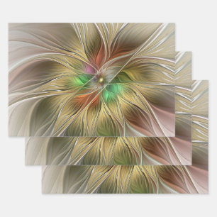 Bloemenfantasie met goudmodern Abstract fractal Inpakpapier Vel