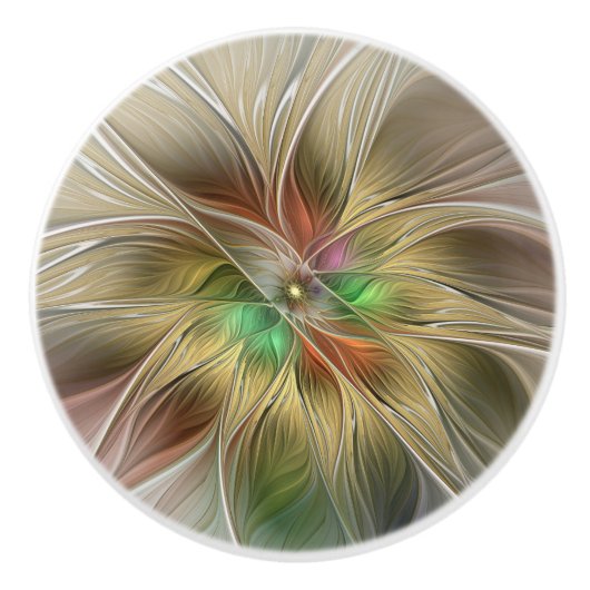 Bloemenfantasie met goudmodern Abstract fractal Keramische Knop (Voorkant)