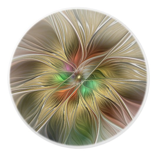 Bloemenfantasie met goudmodern Abstract fractal Keramische Knop (Voorkant)