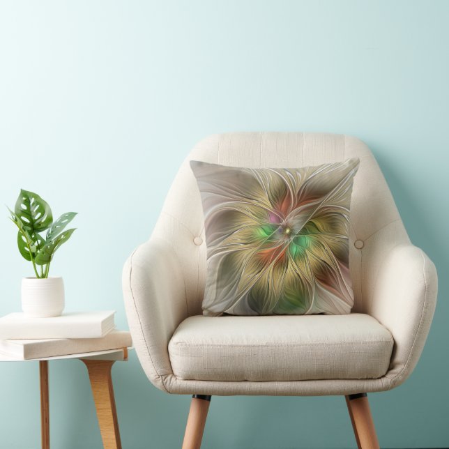 Bloemenfantasie met goudmodern Abstract fractal Kussen (Stoel)