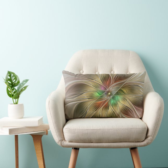 Bloemenfantasie met goudmodern Abstract fractal Kussen (Stoel)