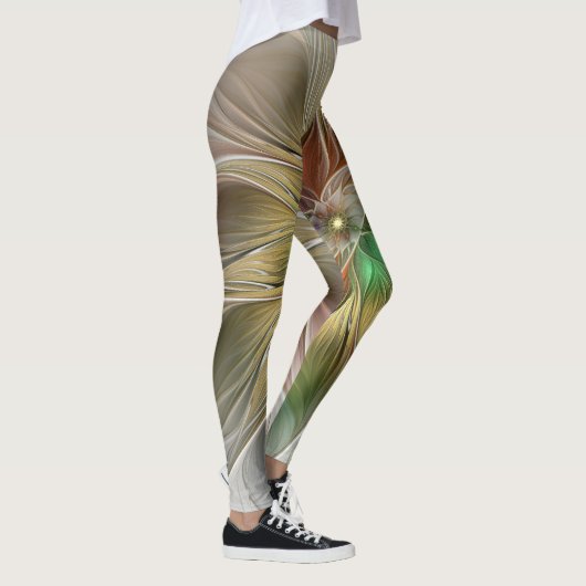 Bloemenfantasie met goudmodern Abstract fractal Leggings (Rechts)