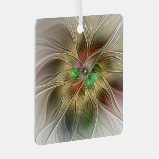 Bloemenfantasie met goudmodern Abstract fractal Metalen Ornament (Voorkant Rechts)