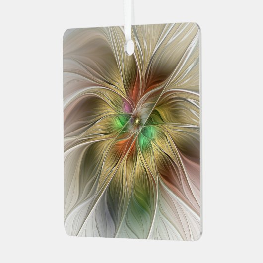 Bloemenfantasie met goudmodern Abstract fractal Metalen Ornament (Voorkant links)