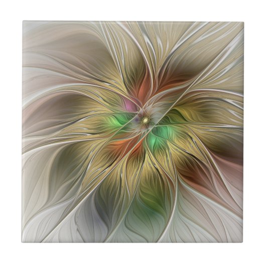 Bloemenfantasie met goudmodern Abstract fractal Tegeltje (Voorkant)