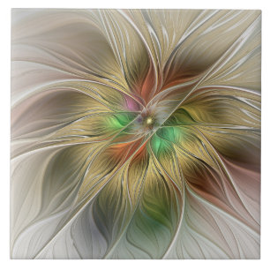 Bloemenfantasie met goudmodern Abstract fractal Tegeltje