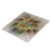 Bloemenfantasie met goudmodern Abstract fractal Tegeltje (Zijkant)