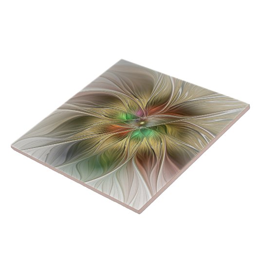 Bloemenfantasie met goudmodern Abstract fractal Tegeltje (Zijkant)