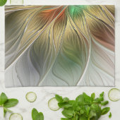 Bloemenfantasie met goudmodern Abstract fractal Theedoek (Gevouwen)