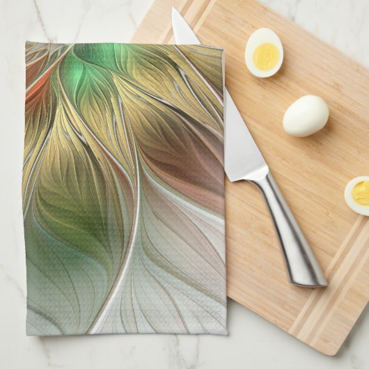 Bloemenfantasie met goudmodern Abstract fractal Theedoek (Quarter Fold)