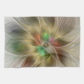 Bloemenfantasie met goudmodern Abstract fractal Theedoek (Horizontaal)