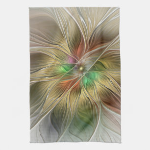 Bloemenfantasie met goudmodern Abstract fractal Theedoek