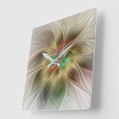 Bloemenfantasie met goudmodern Abstract fractal Vierkante Klok (Hoek)