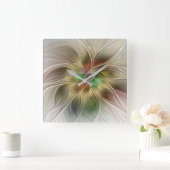 Bloemenfantasie met goudmodern Abstract fractal Vierkante Klok (Huis)
