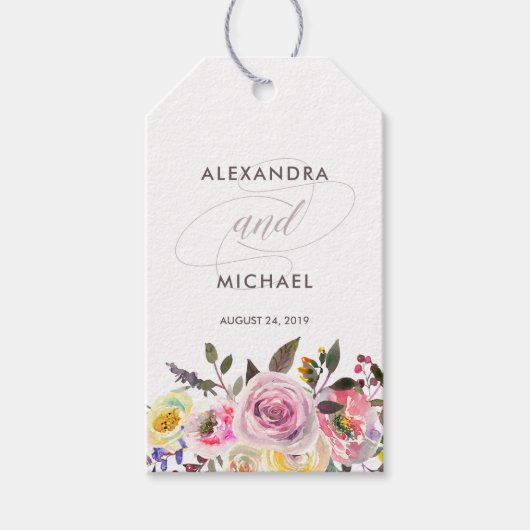 Bloemenfantasie | Moderne Waterverf bruiloft gunst Cadeaulabel (Voorkant)