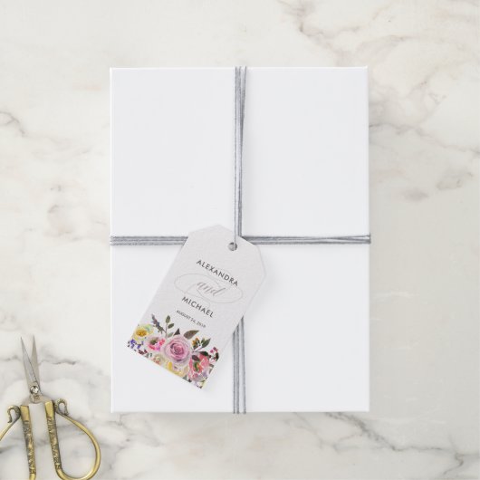 Bloemenfantasie | Moderne Waterverf bruiloft gunst Cadeaulabel (Met Touw)