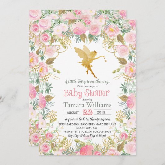 Bloemenfee Baby shower uitnodiging (Voorkant / Achterkant)