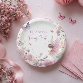 Bloemenfee Eerste Verjaardagsfeest Papieren Bord