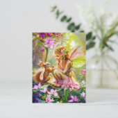 Bloemenfee en speelse eekhoorn briefkaart (Staand voorkant)