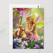 Bloemenfee en speelse eekhoorn briefkaart (Voorkant / Achterkant)