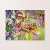 Bloemenfee en speelse eekhoorn legpuzzel (Horizontaal)
