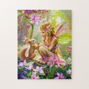 Bloemenfee en speelse eekhoorn legpuzzel