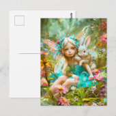 Bloemenfee en zachte konijn briefkaart (Voorkant / Achterkant)