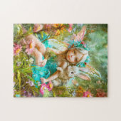 Bloemenfee en zachte konijn legpuzzel (Horizontaal)