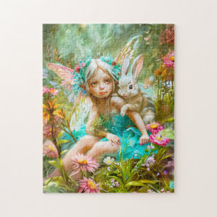Bloemenfee en zachte konijn legpuzzel