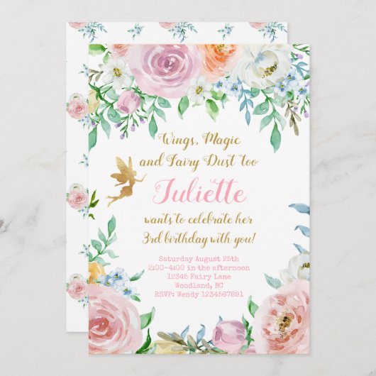 Bloemenfee Feestuitnodiging, Fairy Uitnodiging (Voorkant / Achterkant)