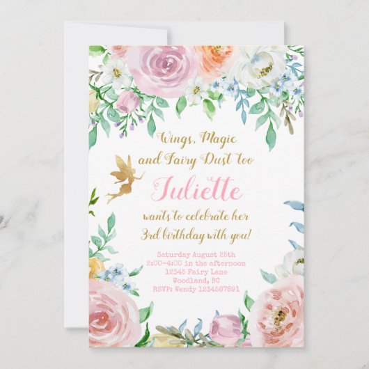 Bloemenfee-feestuitnodiging, Fee-uitnodiging Kaart (Voorkant)