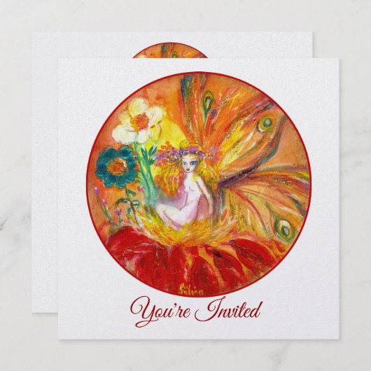 BLOEMENFEE Red Geel Wit Fantasie Zomerfeest Kaart (Voorkant / Achterkant)