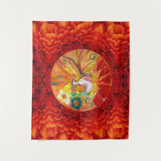 BLOEMENFEE ROOD Geel Fantasie Wandkleed (Voorkant)