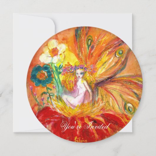 BLOEMENFEE ROOD GEEL GOUD GLANS KAART (Voorkant)