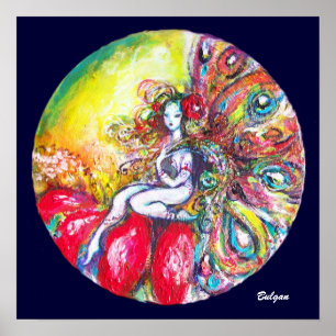 BLOEMENFEE TITANIA ZITTEND OP RODE BLOEM Fantasie Poster