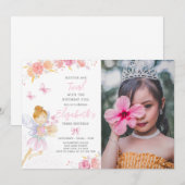 Bloemenfee Verjaardagsuitnodiging met foto Kaart (Voorkant / Achterkant)