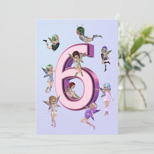 Bloemenfeeën 6e verjaardag Uitnodiging (Staand voorkant)