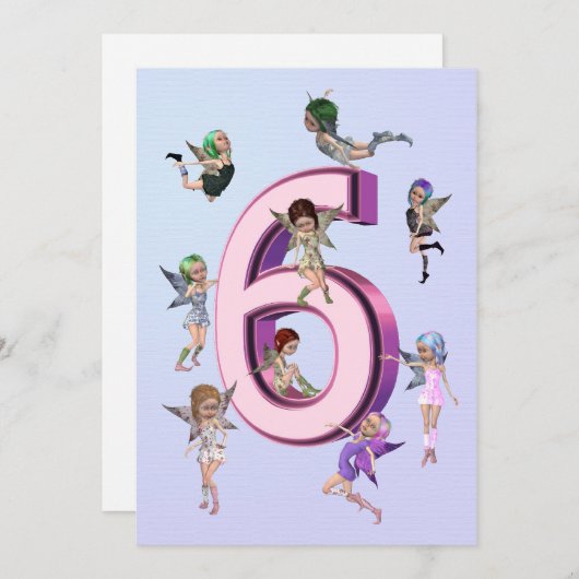 Bloemenfeeën 6e verjaardag Uitnodiging (Voorkant / Achterkant)