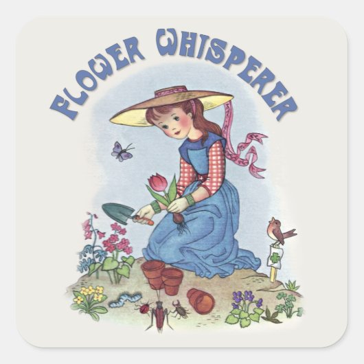 bloemenfluisteraar vierkante sticker (Voorkant)