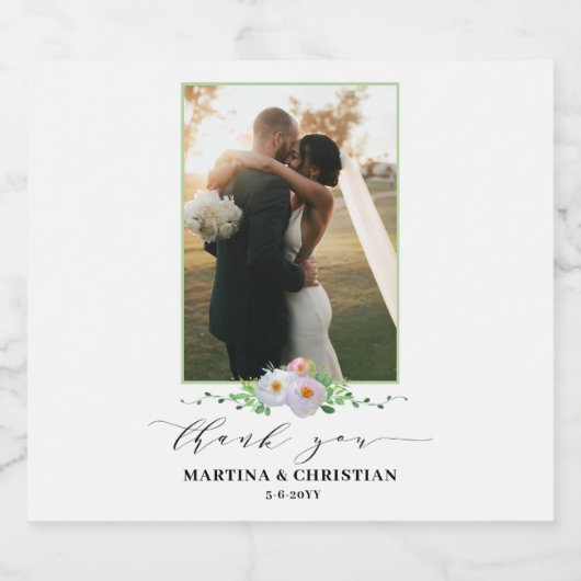 Bloemenfoto Dank u bruiloft Sparkling Wijnetiket (Enkel label)