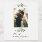 Bloemenfoto Dank u bruiloft Wijn Etiket (Enkel label)