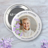 Bloemenfoto Elegant Memorial Sympathy Begrafenis Ronde Button 5,7 Cm