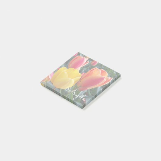 Bloemenfoto met zachte kleuren post-it® notes (Schuin)
