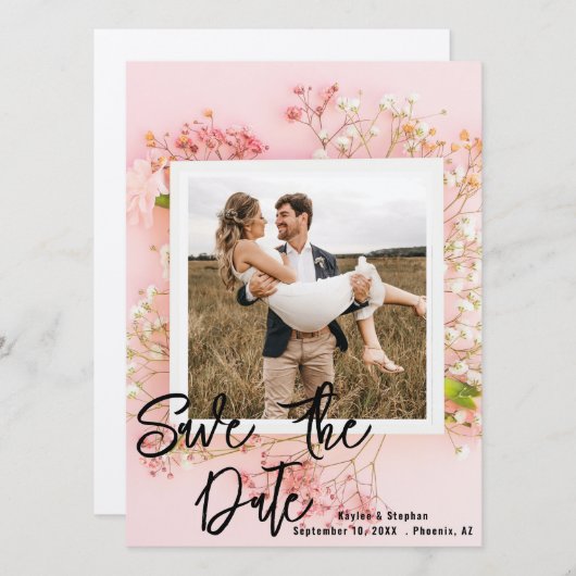 Bloemenfoto Save the Dates - Roze & Elegant Save The Date (Voorkant / Achterkant)