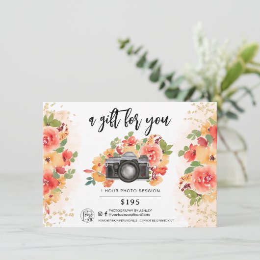 Bloemenfotograaf Goud Cadeaubon logo (Staand voorkant)