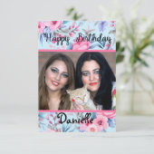 bloemenfotokaart Happy Birthday kaart voor haar (Staand voorkant)