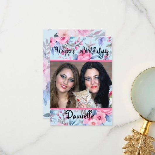 bloemenfotokaart Happy Birthday kaart voor haar (Voorkant / Achterkant in situ)
